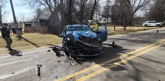 This is the 2010 Ford Fusion driven by Duinia Kurrelmeyer, that had been traveling westbound on State Highway 29 near 1090th St when she struck a parked 2013 Ford F350 with an attached trailer that was partially in the roadway. Submitted photo