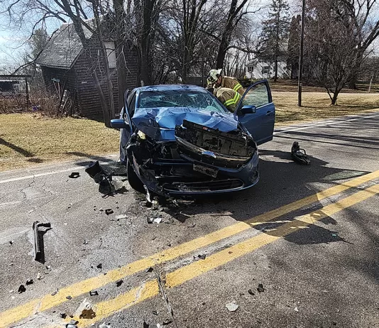 This is the 2010 Ford Fusion driven by Duinia Kurrelmeyer, that had been traveling westbound on State Highway 29 near 1090th St when she struck a parked 2013 Ford F350 with an attached trailer that was partially in the roadway. Submitted photo