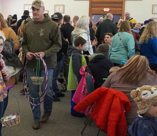 The was a crowd in the Zion Lutheran Church Fellowship Hall at the St. Croix Area Volunteer League 2024 Annual Easter Egg Hunt. Photo by Paul J. Seeling